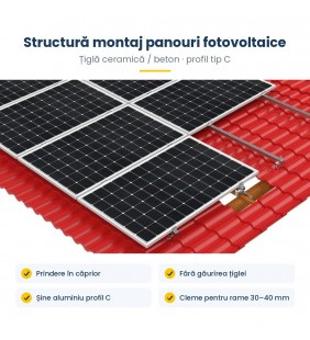 Structură montaj panouri fotovoltaice – țiglă ceramică / beton