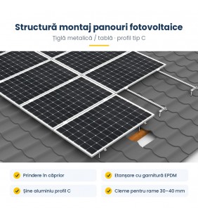 Structură montaj panouri fotovoltaice – țiglă metalică / tablă