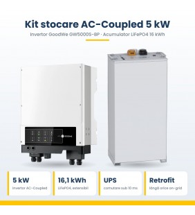Kit stocare AC-Coupled 5 kW – invertor GoodWe GW5000S-BP + acumulator LiFePO4 16 kWh Kit stocare AC-Coupled 5 kW – invertor GoodWe GW5000S-BP + acumulator LiFePO4 16 kWh