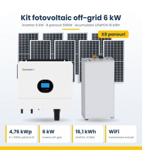 Kit fotovoltaic off-grid Growatt 6kW – 8 panouri 595W + acumulator LiFePO4 16 kWh Kit fotovoltaic off-grid Growatt 6kW – 8 panouri 595W + acumulator LiFePO4 16 kWh