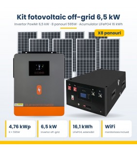 Kit fotovoltaic off-grid PowMr 6,5kW – 8 panouri 595W + acumulator LiFePO4 16 kWh Kit fotovoltaic off-grid PowMr 6,5kW – 8 panouri 595W + acumulator LiFePO4 16 kWh